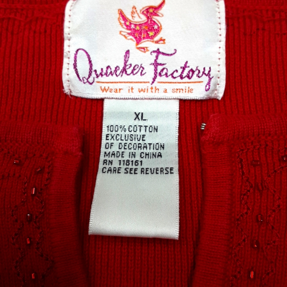 Quacker Factory Embroidered Beaded Red Sweater Xl - image 3